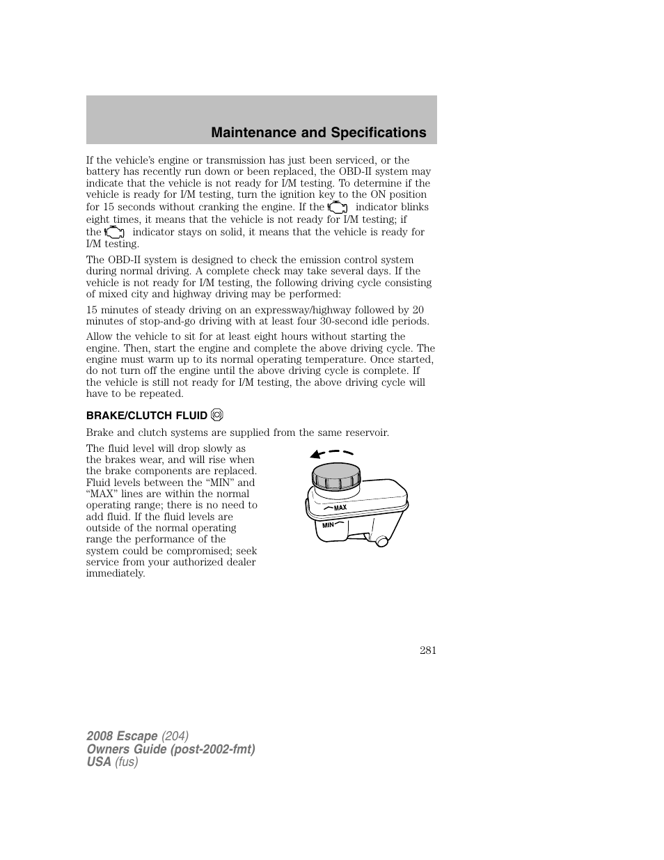Maintenance and specifications | FORD 2008 Escape v.2 User Manual | Page 281 / 304