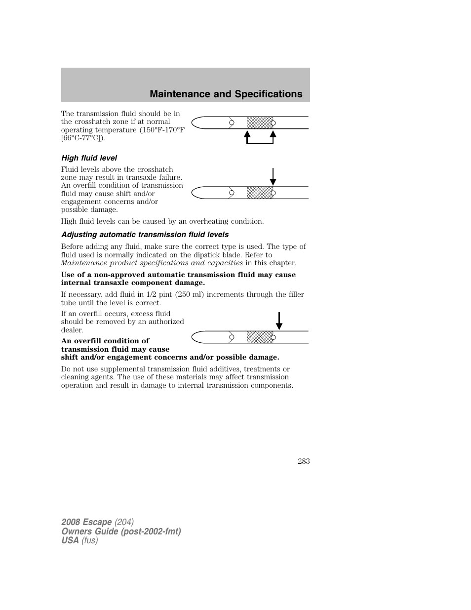 Maintenance and specifications | FORD 2008 Escape v.2 User Manual | Page 283 / 304
