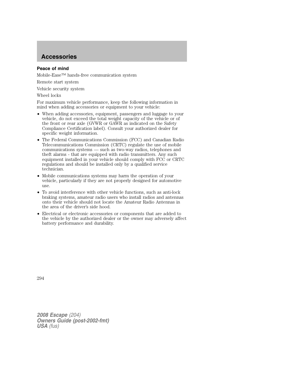 Accessories | FORD 2008 Escape v.2 User Manual | Page 294 / 304