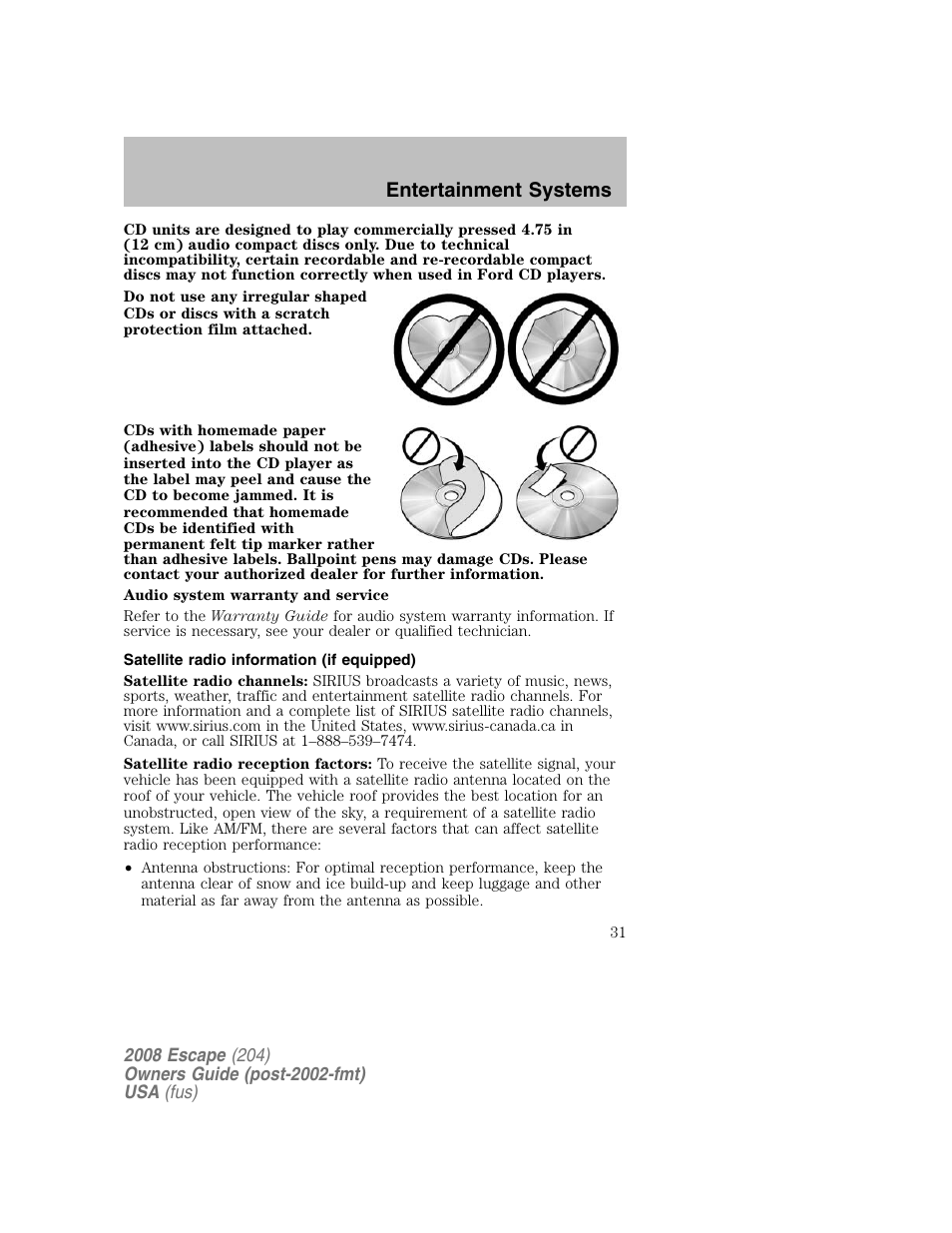 Entertainment systems | FORD 2008 Escape v.2 User Manual | Page 31 / 304