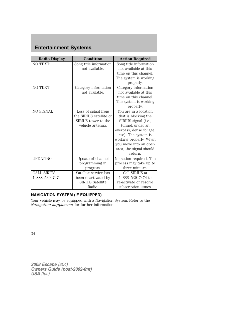 Entertainment systems | FORD 2008 Escape v.2 User Manual | Page 34 / 304