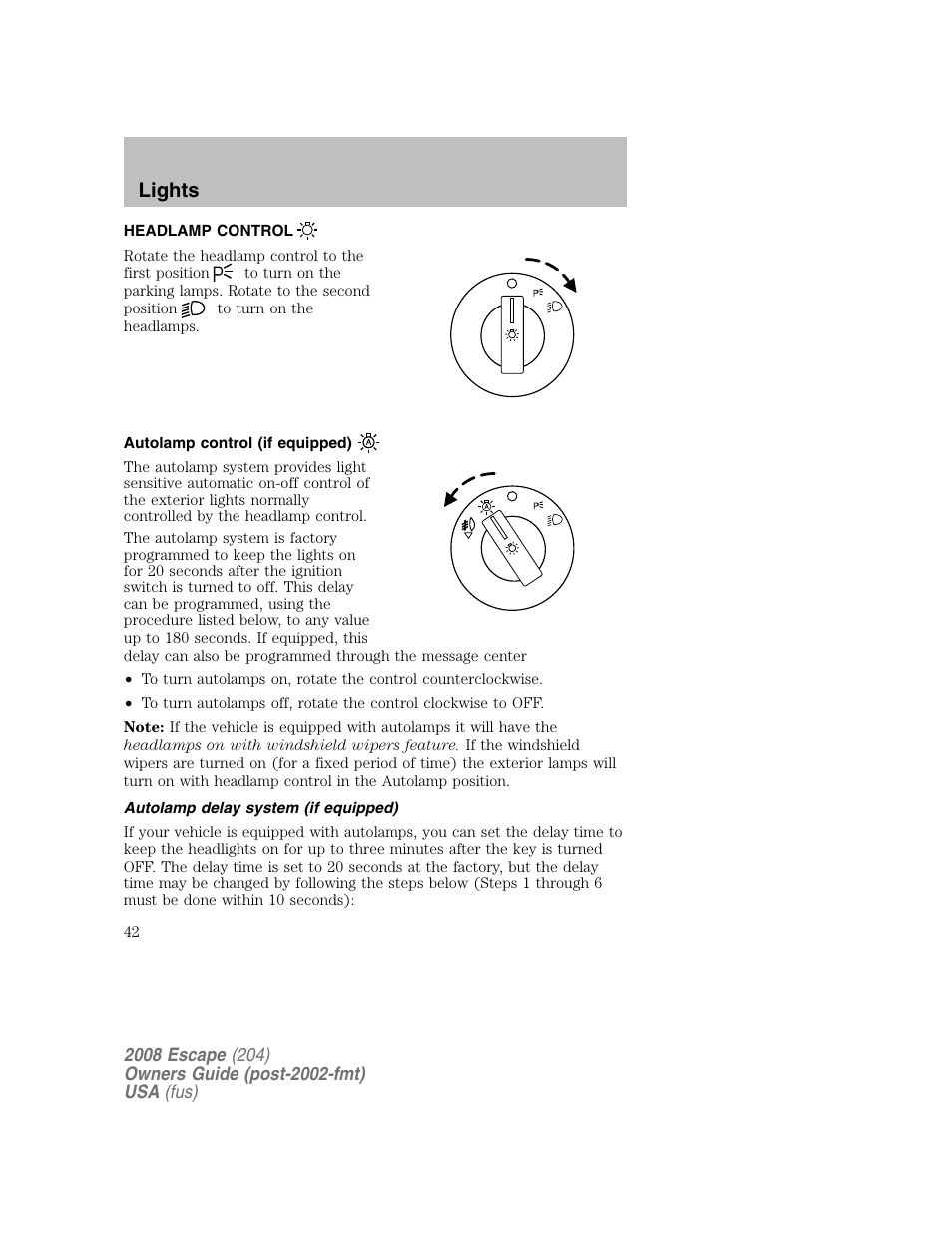 Lights | FORD 2008 Escape v.2 User Manual | Page 42 / 304