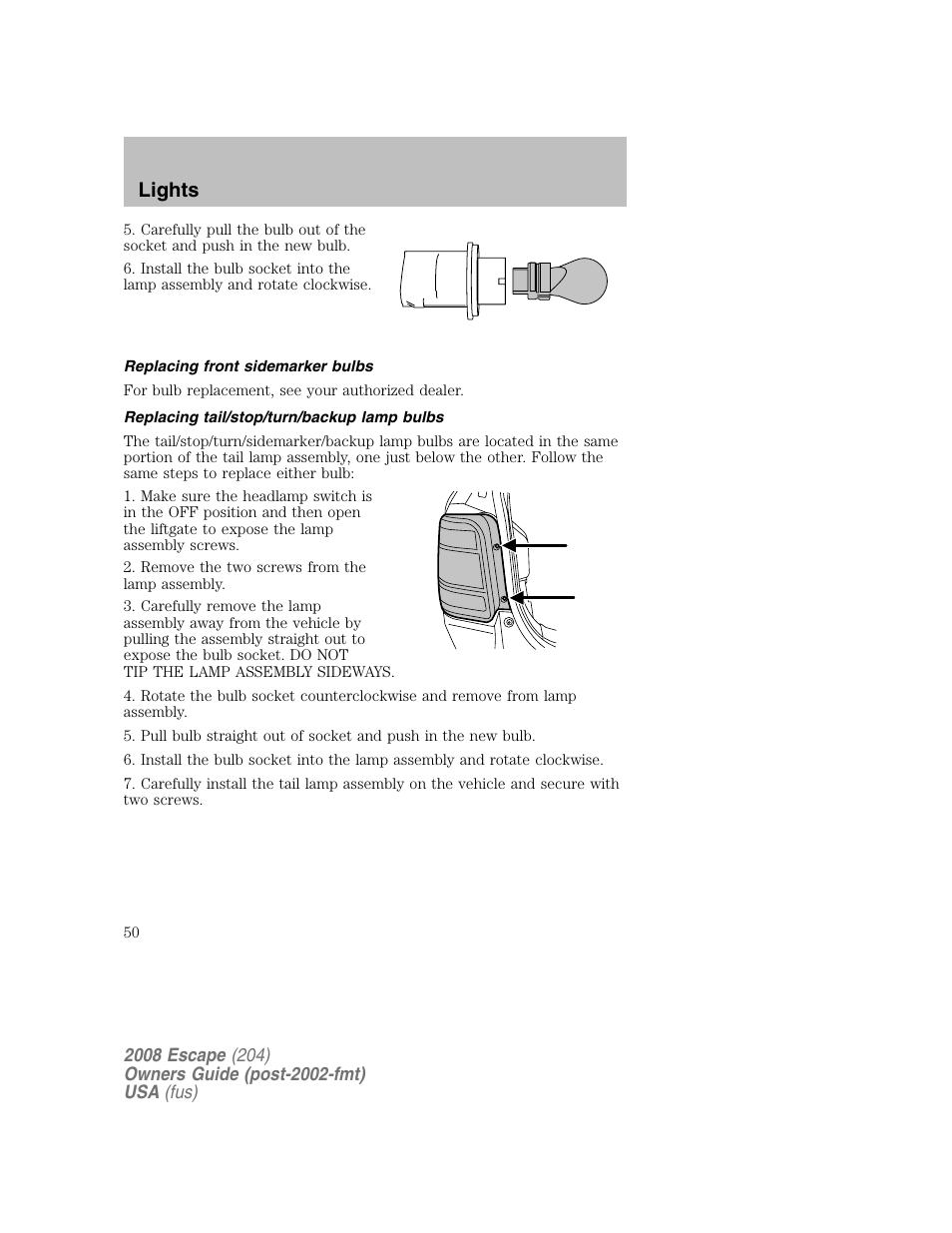 Lights | FORD 2008 Escape v.2 User Manual | Page 50 / 304