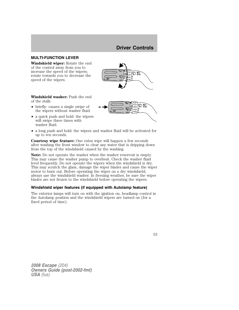 Driver controls | FORD 2008 Escape v.2 User Manual | Page 53 / 304