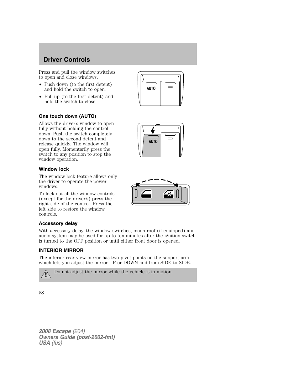 Driver controls | FORD 2008 Escape v.2 User Manual | Page 58 / 304