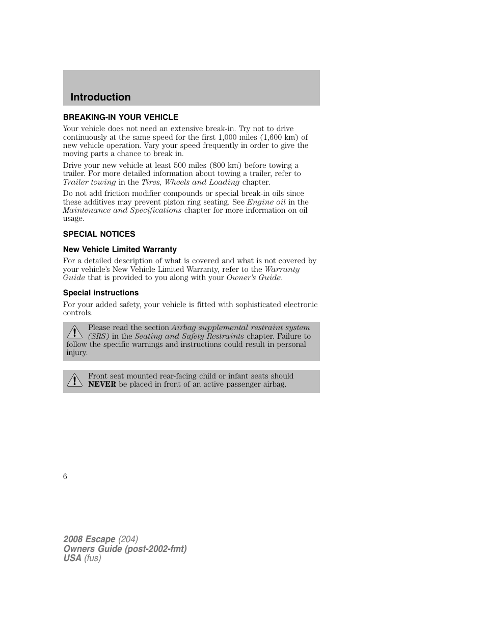 Introduction | FORD 2008 Escape v.2 User Manual | Page 6 / 304