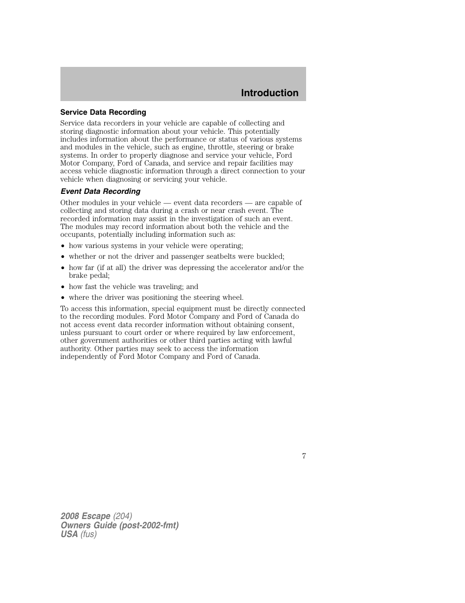 Introduction | FORD 2008 Escape v.2 User Manual | Page 7 / 304