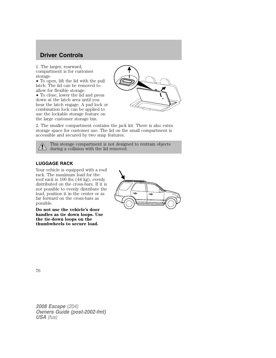 Driver controls | FORD 2008 Escape v.2 User Manual | Page 76 / 304
