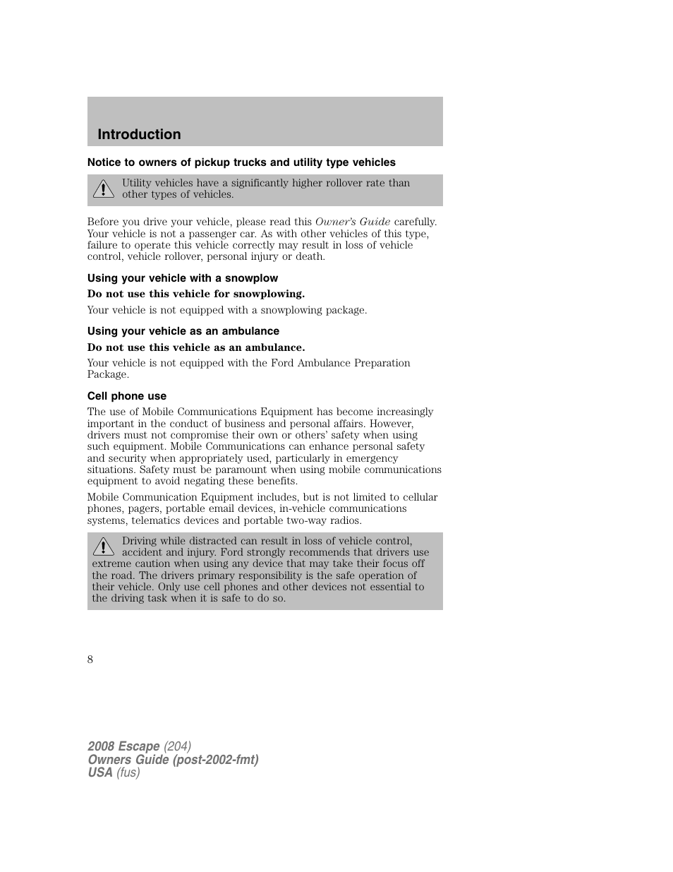 Introduction | FORD 2008 Escape v.2 User Manual | Page 8 / 304