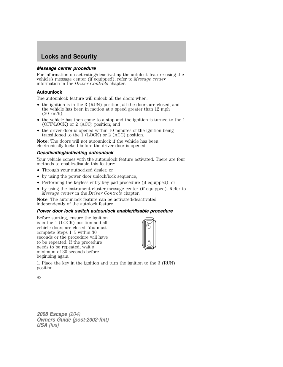 Locks and security | FORD 2008 Escape v.2 User Manual | Page 82 / 304