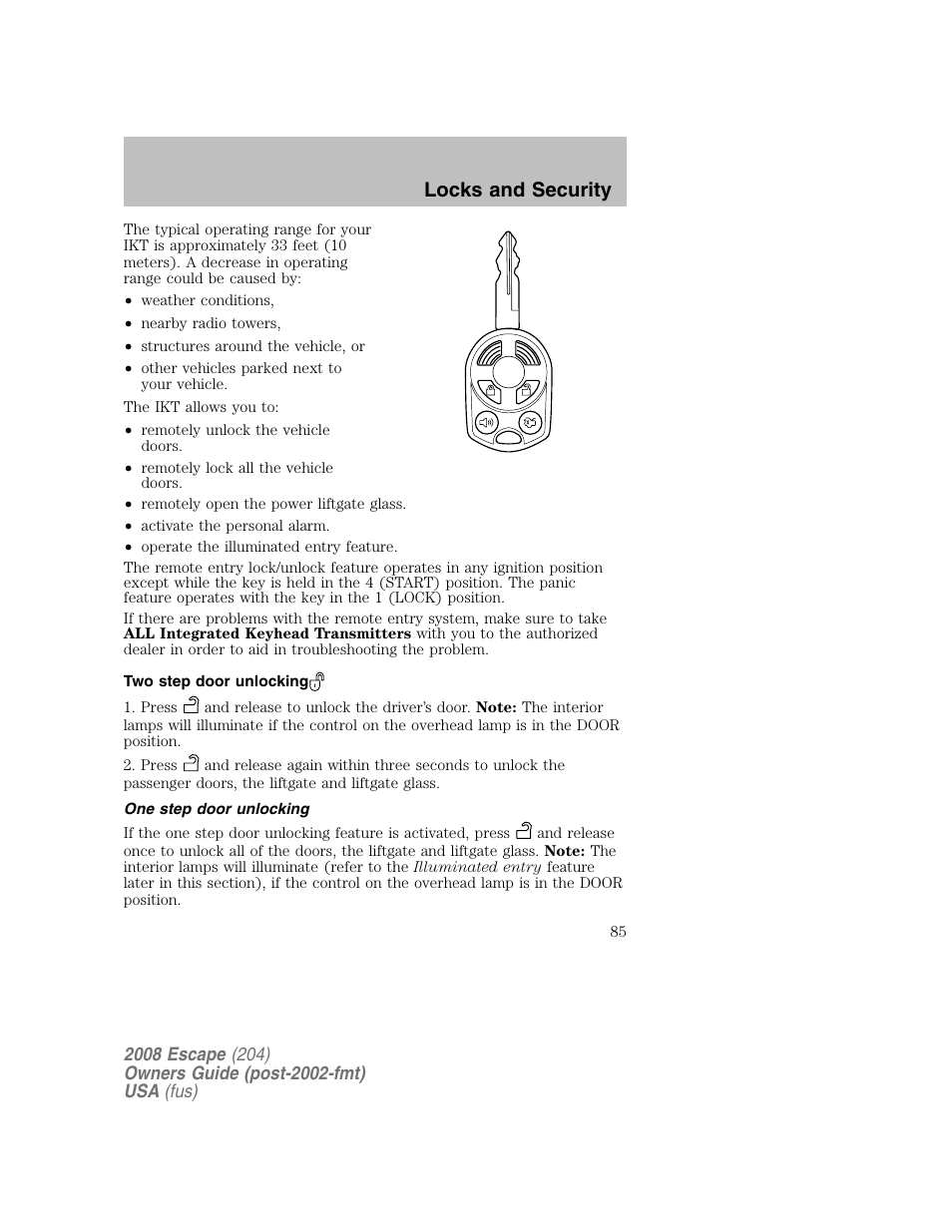 Locks and security | FORD 2008 Escape v.2 User Manual | Page 85 / 304