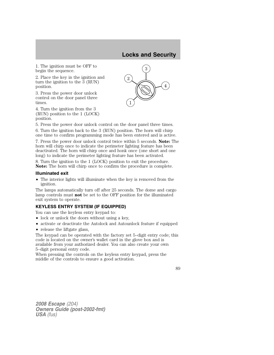 Locks and security | FORD 2008 Escape v.2 User Manual | Page 89 / 304