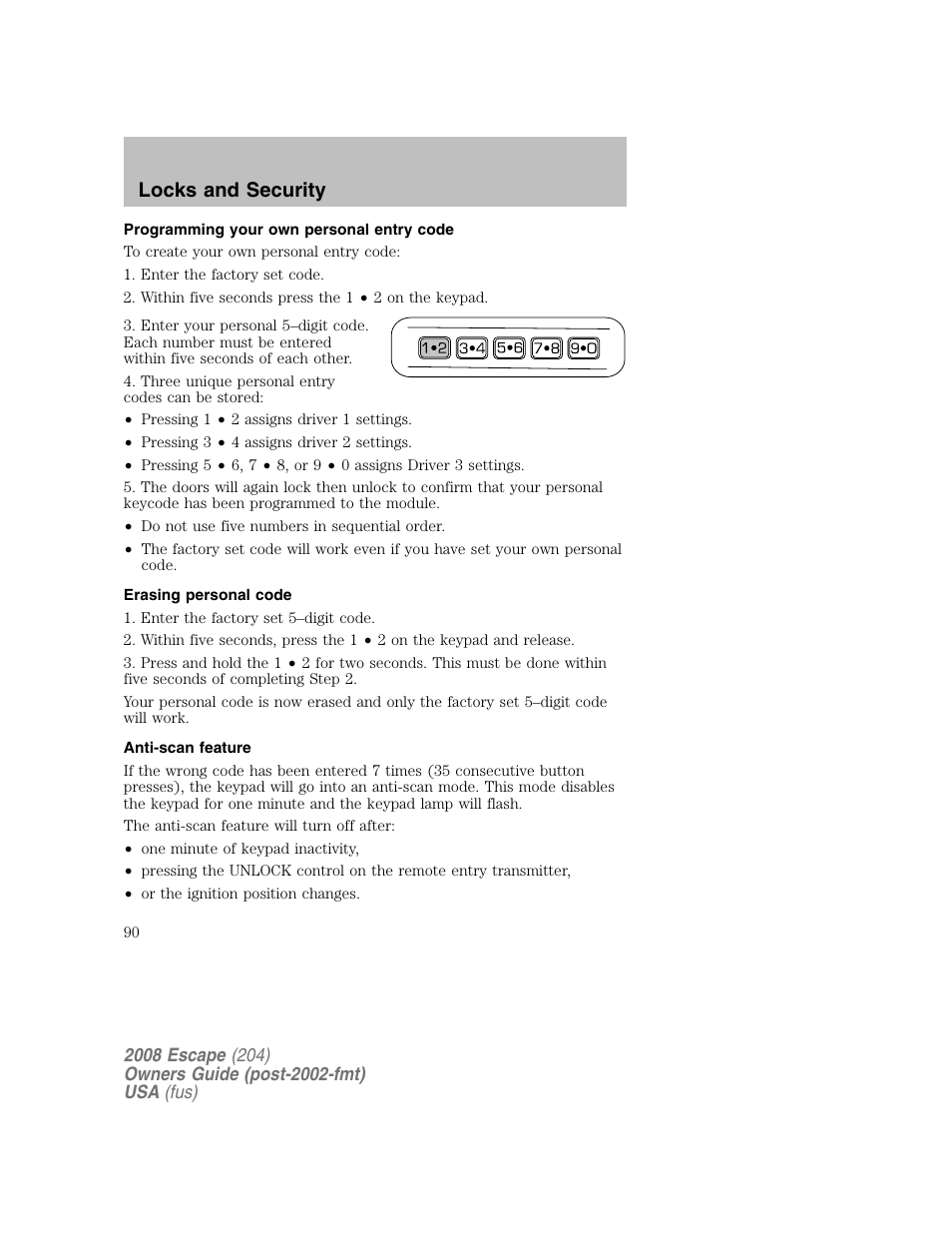 Locks and security | FORD 2008 Escape v.2 User Manual | Page 90 / 304