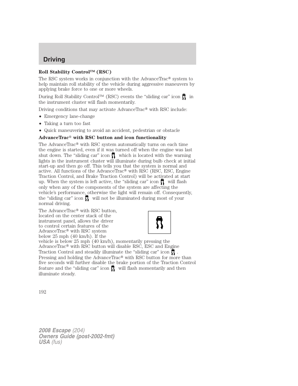 Driving | FORD 2008 Escape v.3 User Manual | Page 192 / 304