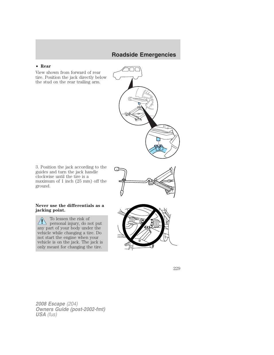 Roadside emergencies | FORD 2008 Escape v.3 User Manual | Page 229 / 304
