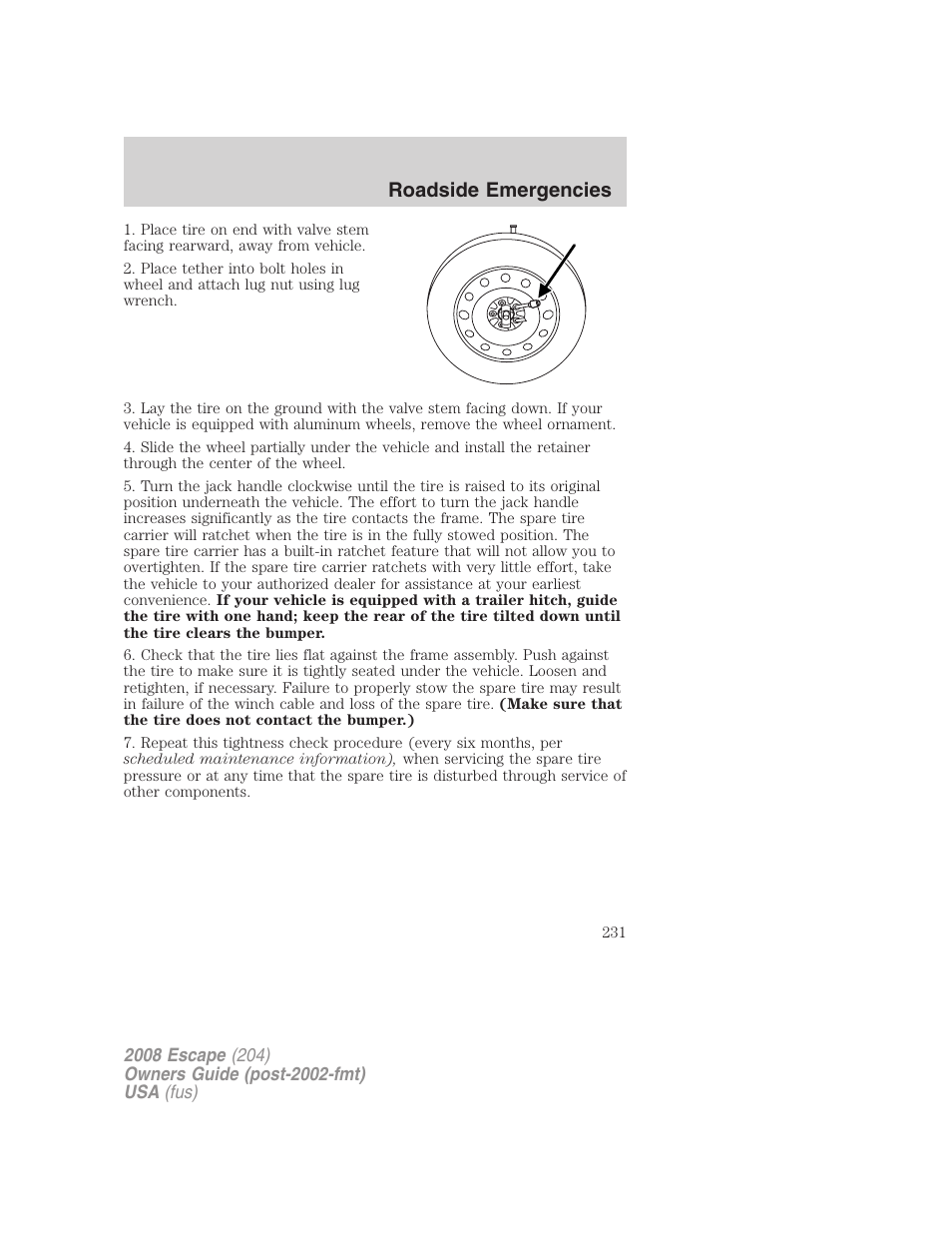 Roadside emergencies | FORD 2008 Escape v.3 User Manual | Page 231 / 304