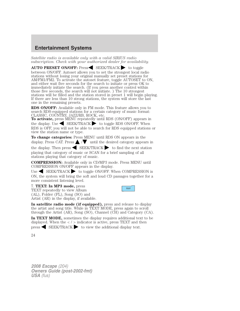 Entertainment systems | FORD 2008 Escape v.3 User Manual | Page 24 / 304
