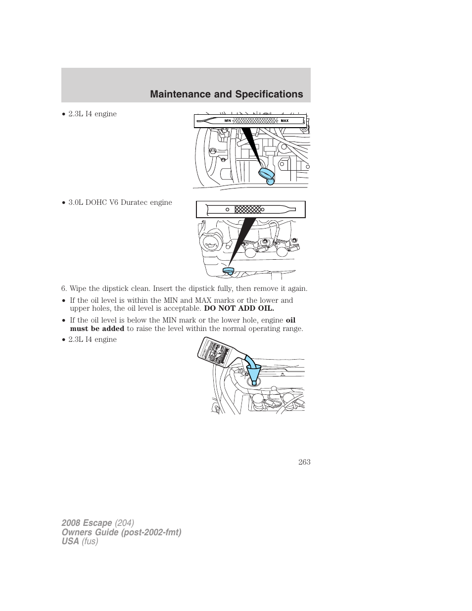 Maintenance and specifications | FORD 2008 Escape v.3 User Manual | Page 263 / 304
