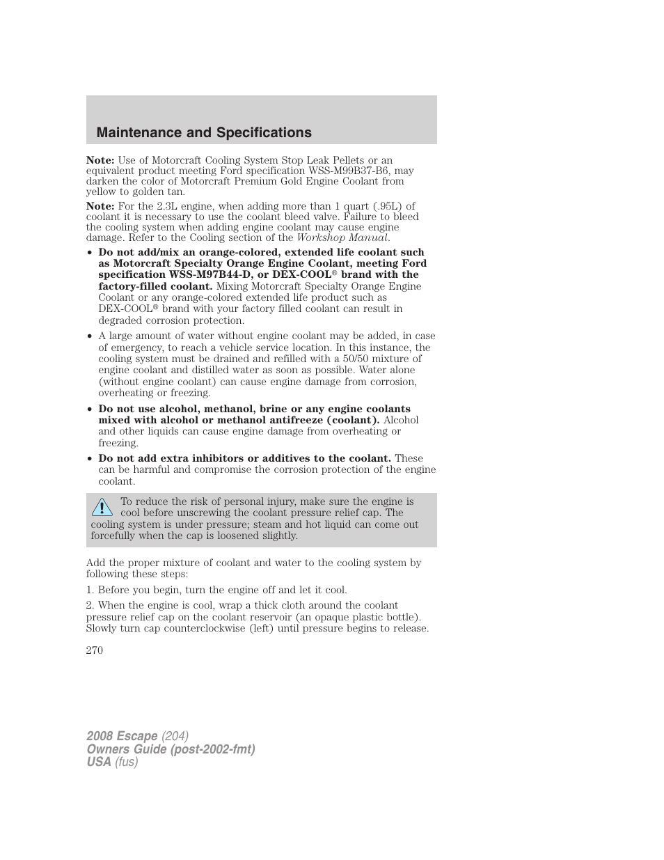 Maintenance and specifications | FORD 2008 Escape v.3 User Manual | Page 270 / 304