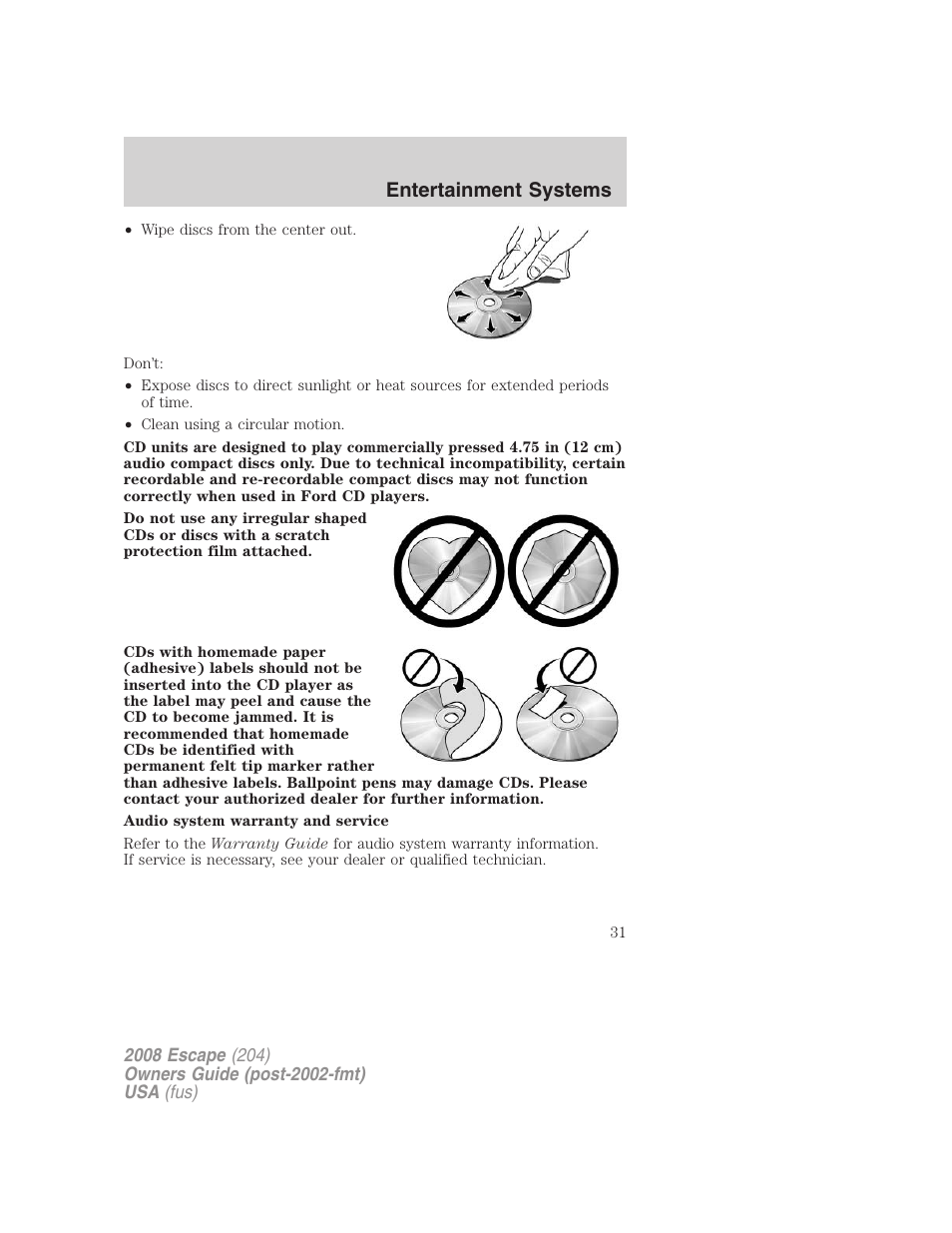 Entertainment systems | FORD 2008 Escape v.3 User Manual | Page 31 / 304