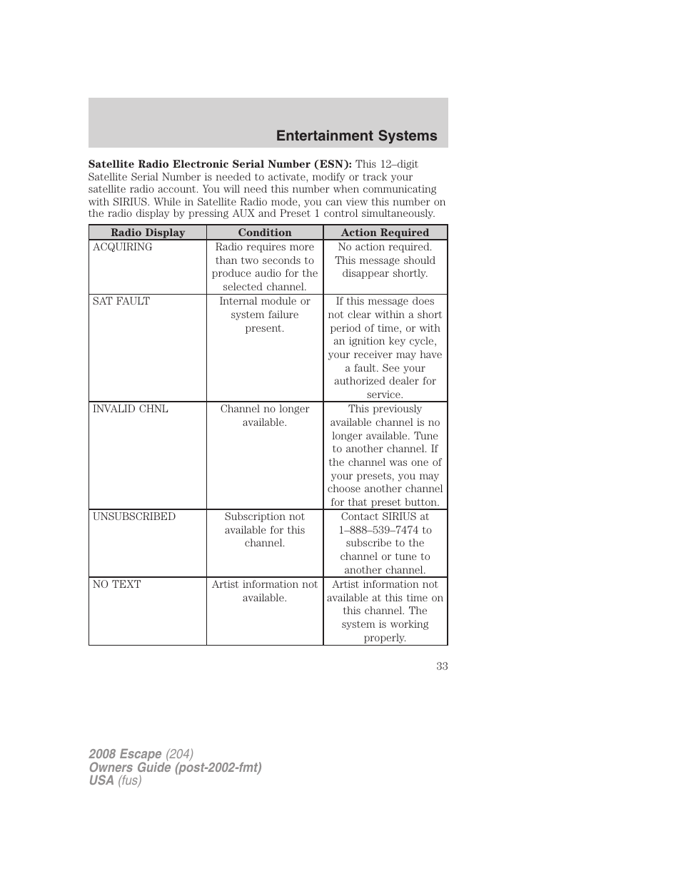 Entertainment systems | FORD 2008 Escape v.3 User Manual | Page 33 / 304