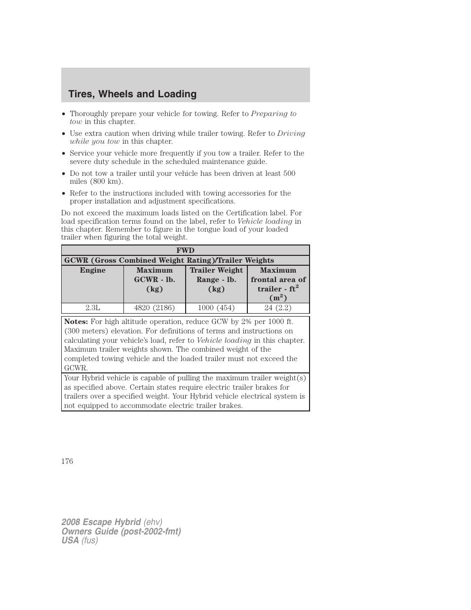 Tires, wheels and loading | FORD 2008 Escape Hybrid v.1 User Manual | Page 176 / 312