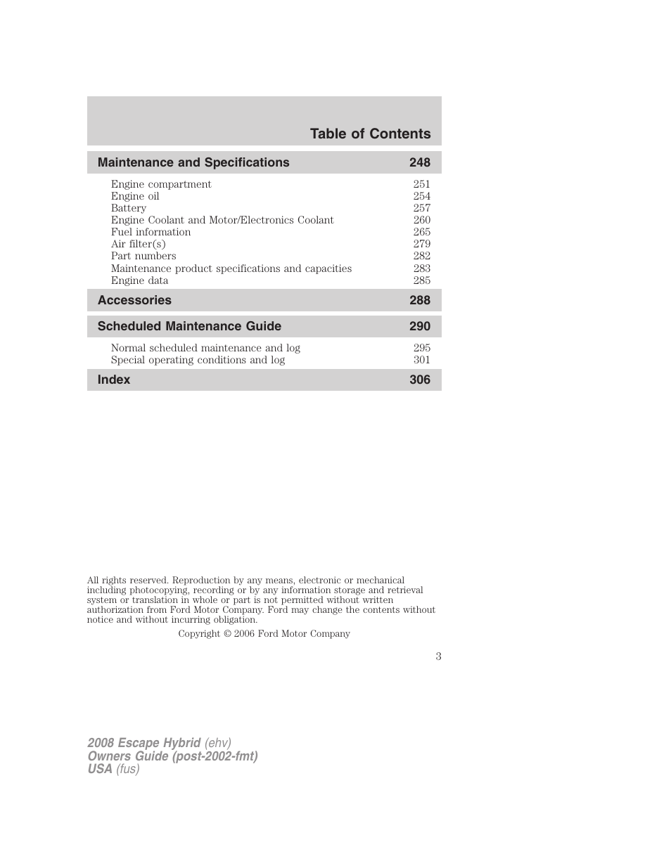 FORD 2008 Escape Hybrid v.1 User Manual | Page 3 / 312