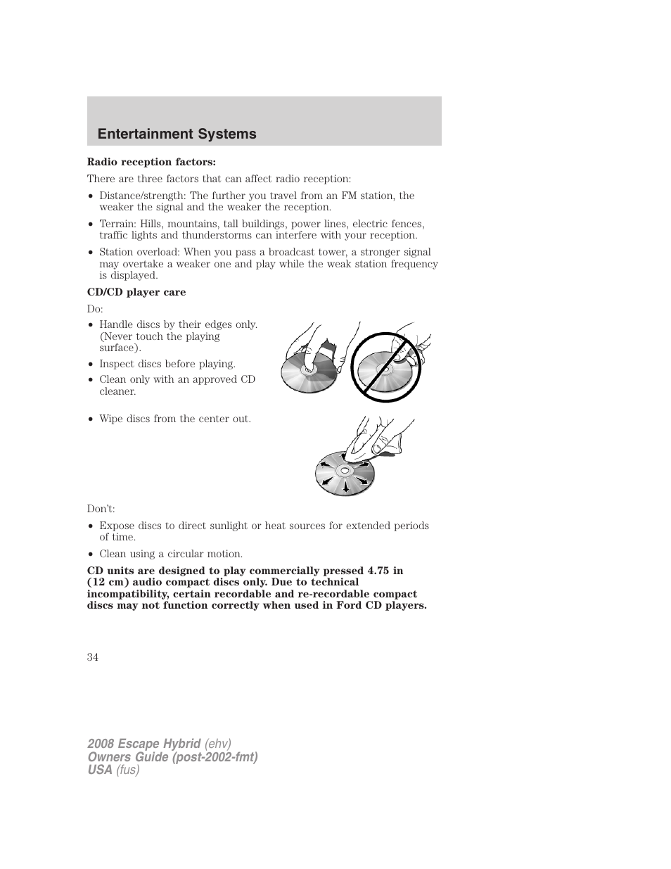 Entertainment systems | FORD 2008 Escape Hybrid v.1 User Manual | Page 34 / 312