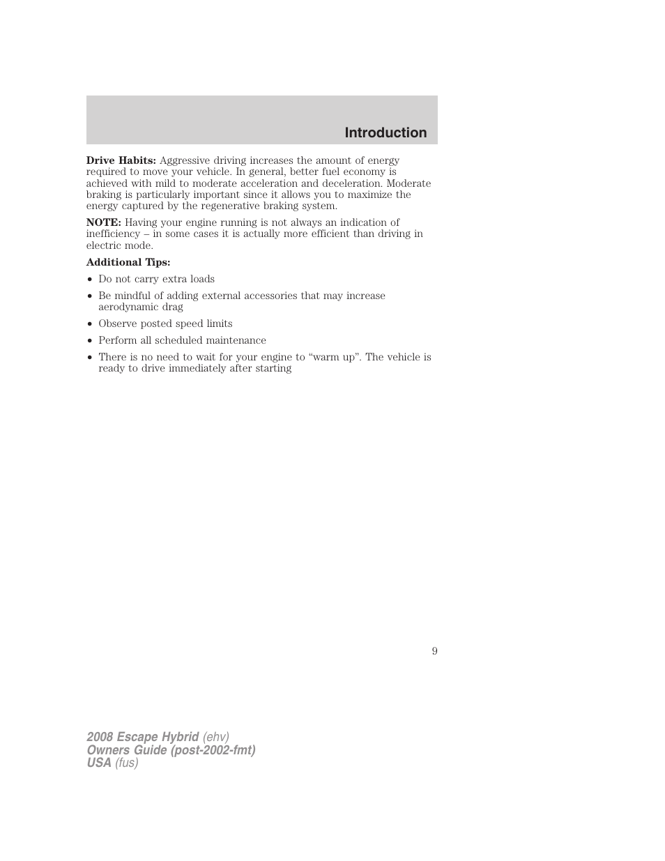 Introduction | FORD 2008 Escape Hybrid v.1 User Manual | Page 9 / 312