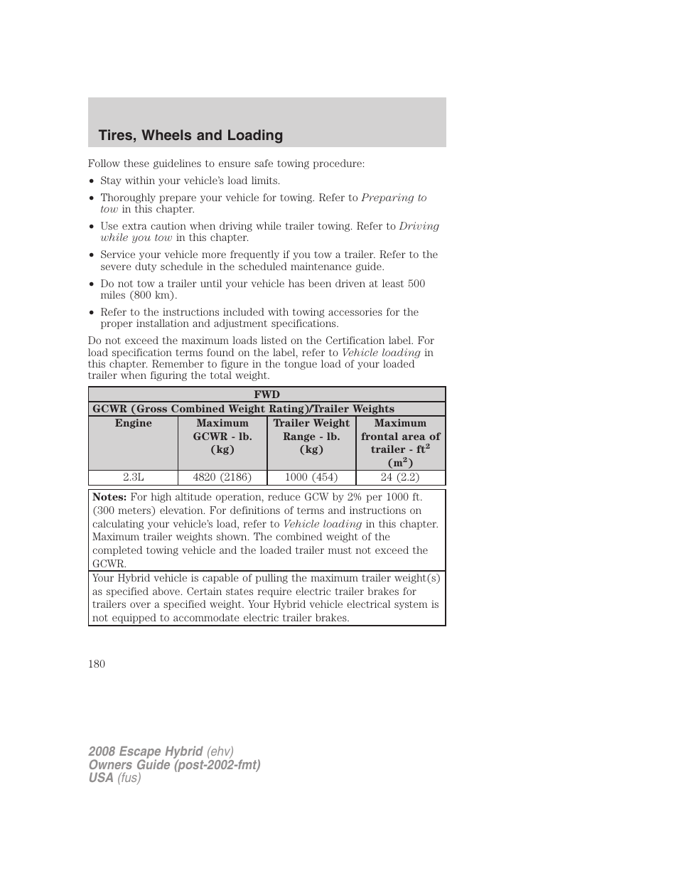 Tires, wheels and loading | FORD 2008 Escape Hybrid v.2 User Manual | Page 180 / 320