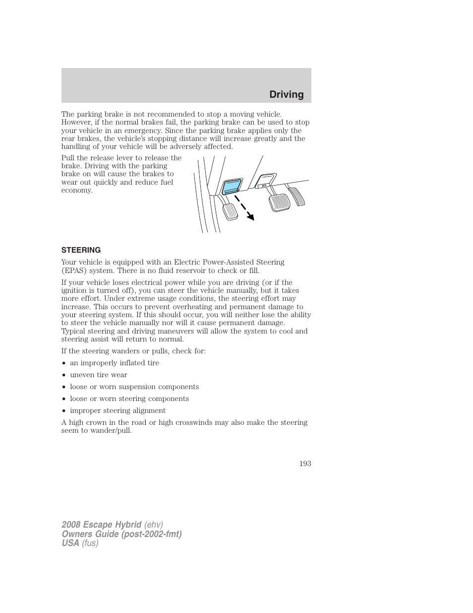 Steering, Driving | FORD 2008 Escape Hybrid v.2 User Manual | Page 193 / 320