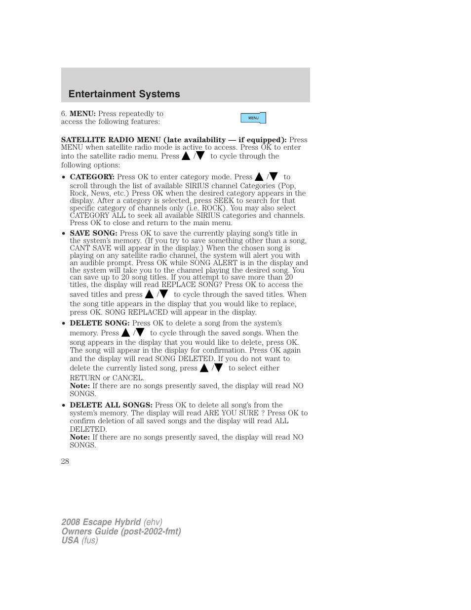 Entertainment systems | FORD 2008 Escape Hybrid v.2 User Manual | Page 28 / 320