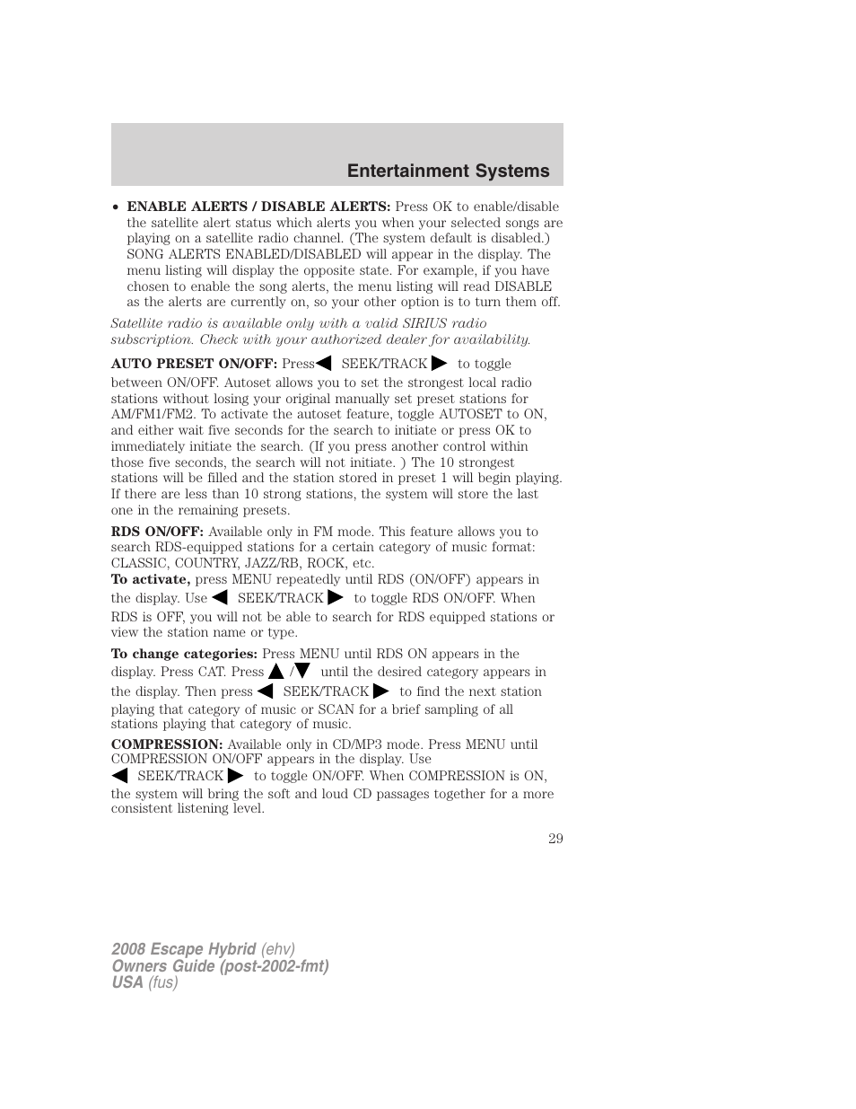 Entertainment systems | FORD 2008 Escape Hybrid v.2 User Manual | Page 29 / 320