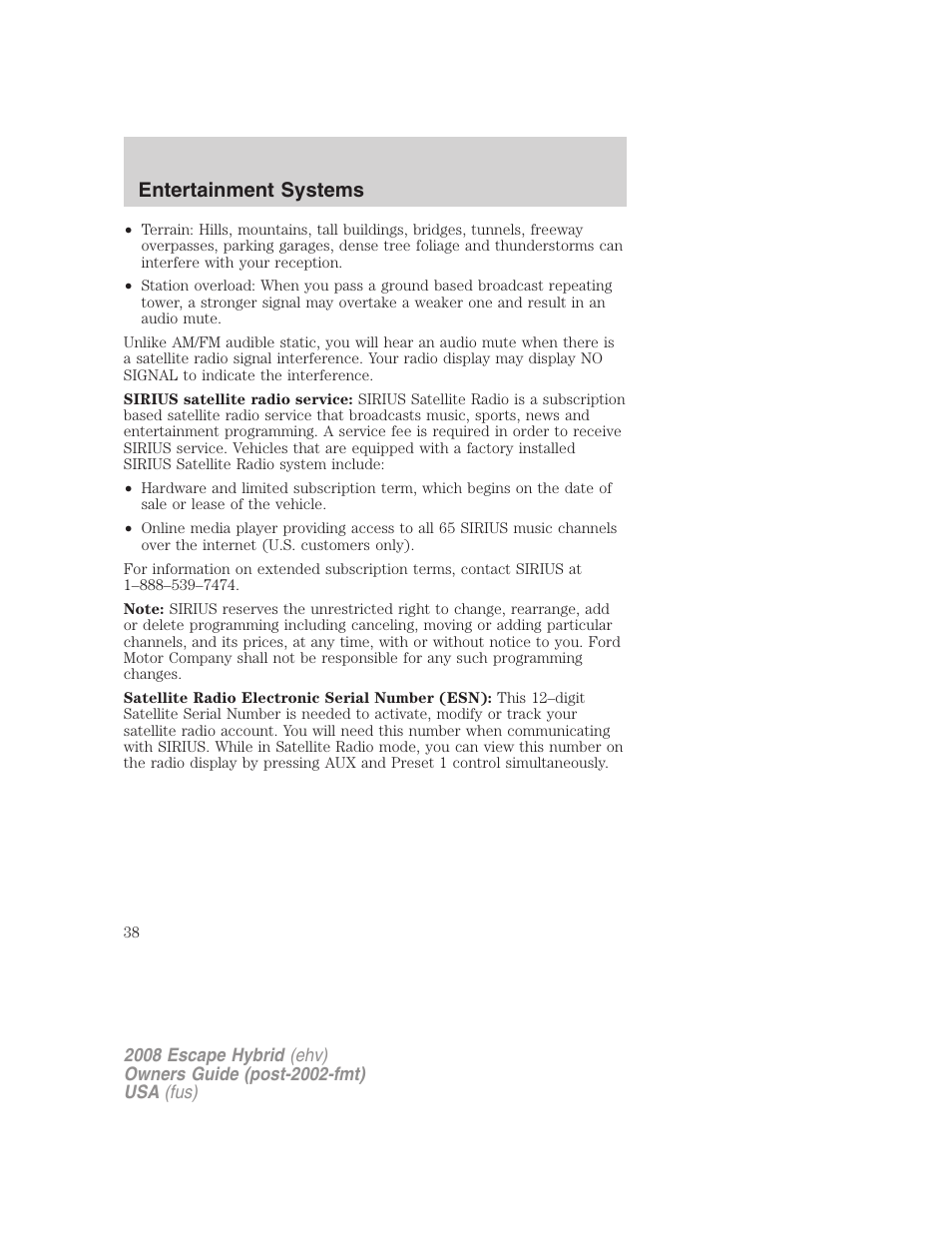 Entertainment systems | FORD 2008 Escape Hybrid v.2 User Manual | Page 38 / 320