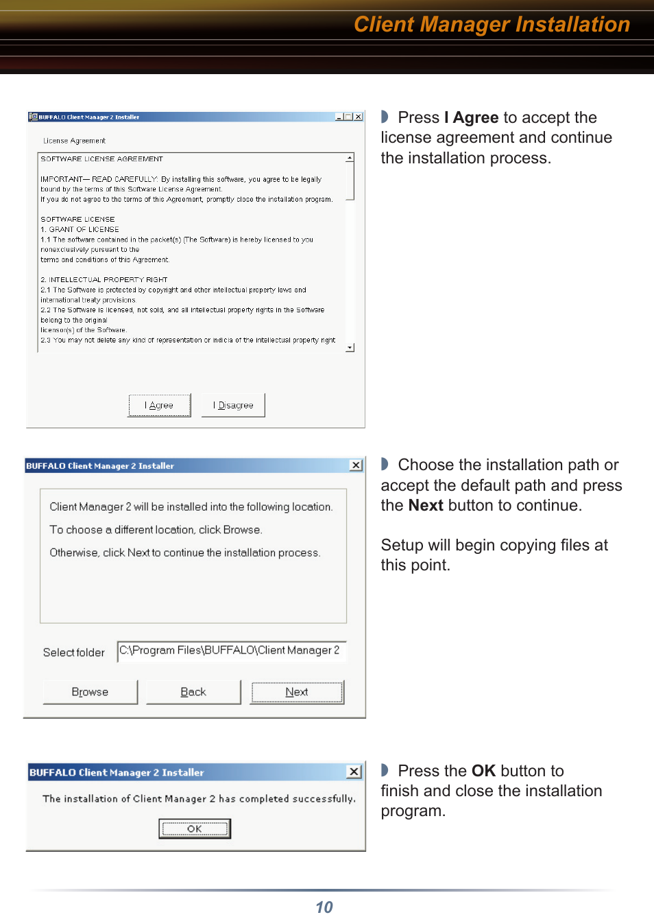 Client manager installation | Buffalo Technology AIRSTATION WLI-CB-G54S User Manual | Page 10 / 12