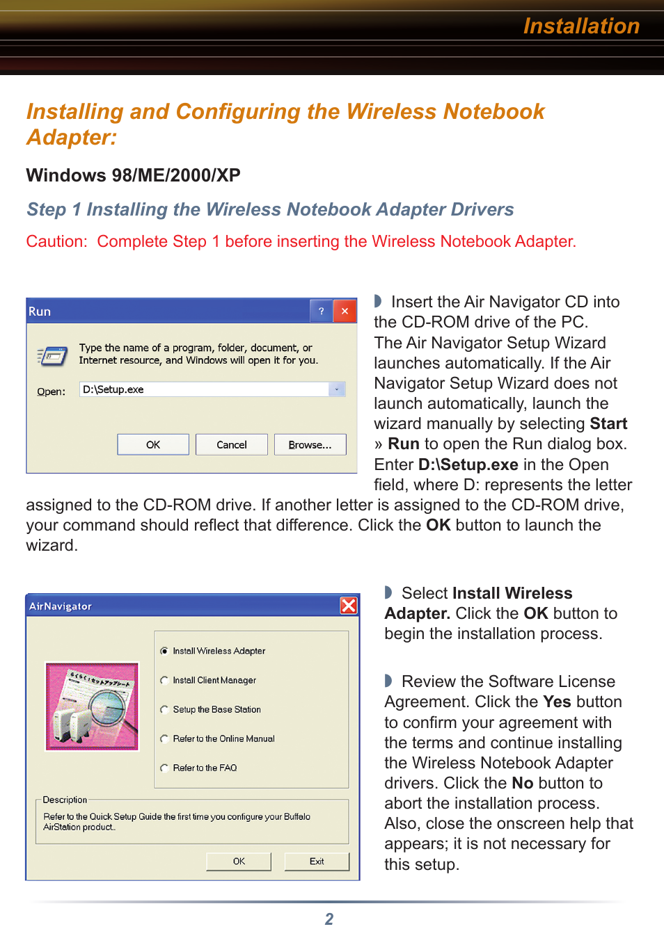 Installation | Buffalo Technology AIRSTATION WLI-CB-G54S User Manual | Page 2 / 12