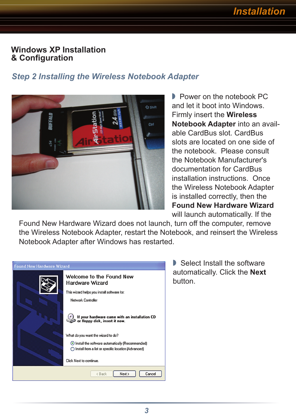 Installation | Buffalo Technology AIRSTATION WLI-CB-G54S User Manual | Page 3 / 12