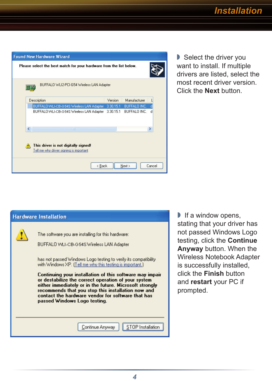 Installation | Buffalo Technology AIRSTATION WLI-CB-G54S User Manual | Page 4 / 12
