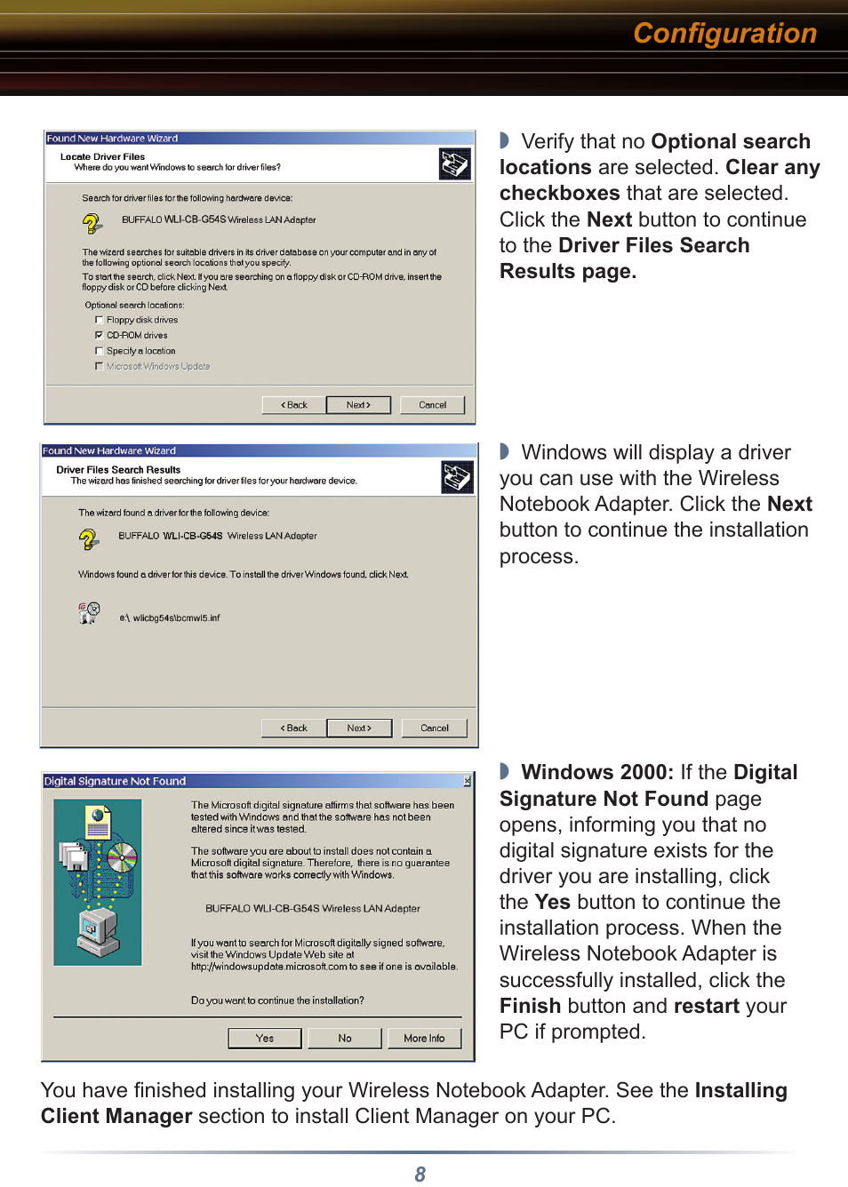 Conﬁguration | Buffalo Technology AIRSTATION WLI-CB-G54S User Manual | Page 8 / 12