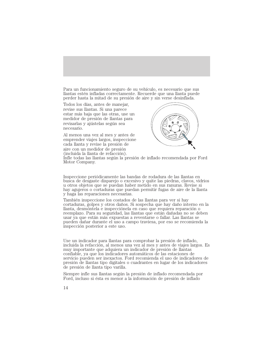 Inspección e inflado de las llantas | FORD 2008 Ranger v.1 User Manual | Page 14 / 48