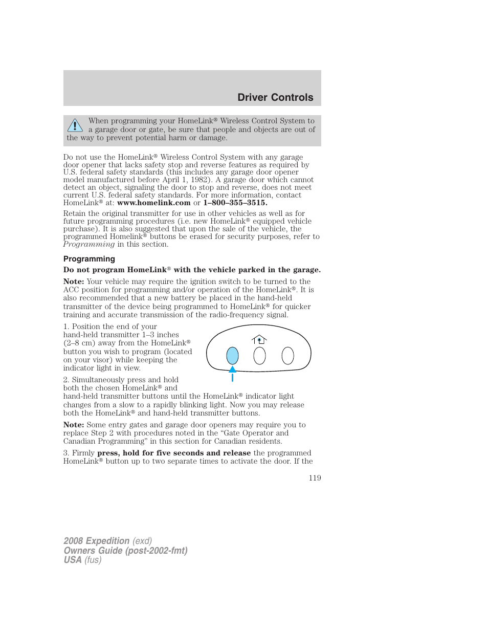 Programming, Driver controls | FORD 2008 Expedition v.1 User Manual | Page 119 / 392