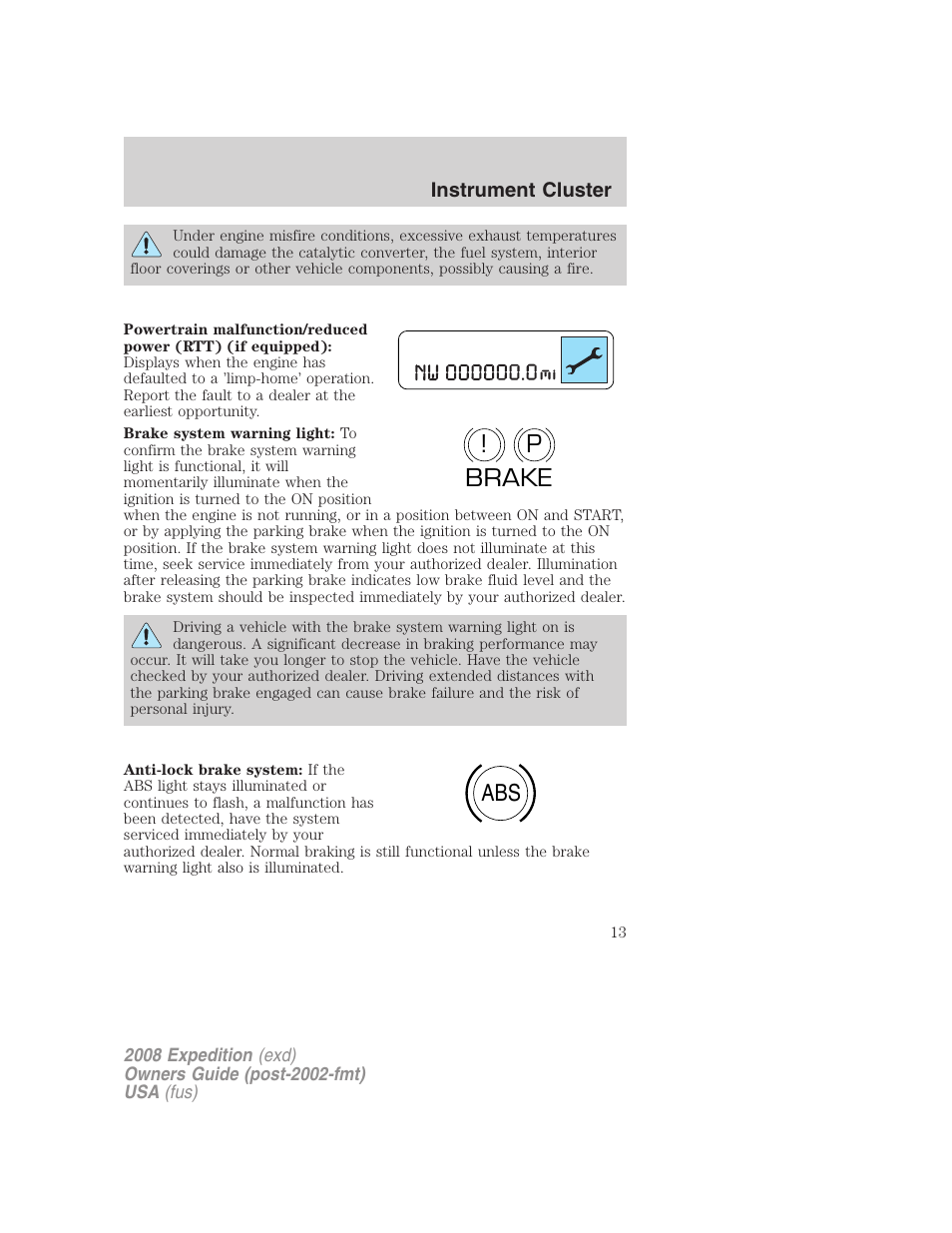 P! brake abs | FORD 2008 Expedition v.1 User Manual | Page 13 / 392