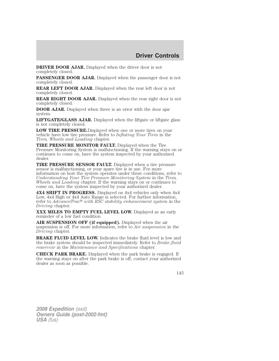 Driver controls | FORD 2008 Expedition v.1 User Manual | Page 143 / 392