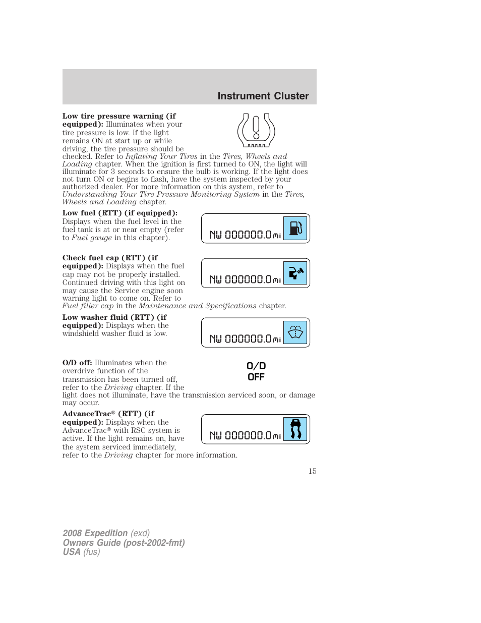 Instrument cluster | FORD 2008 Expedition v.1 User Manual | Page 15 / 392