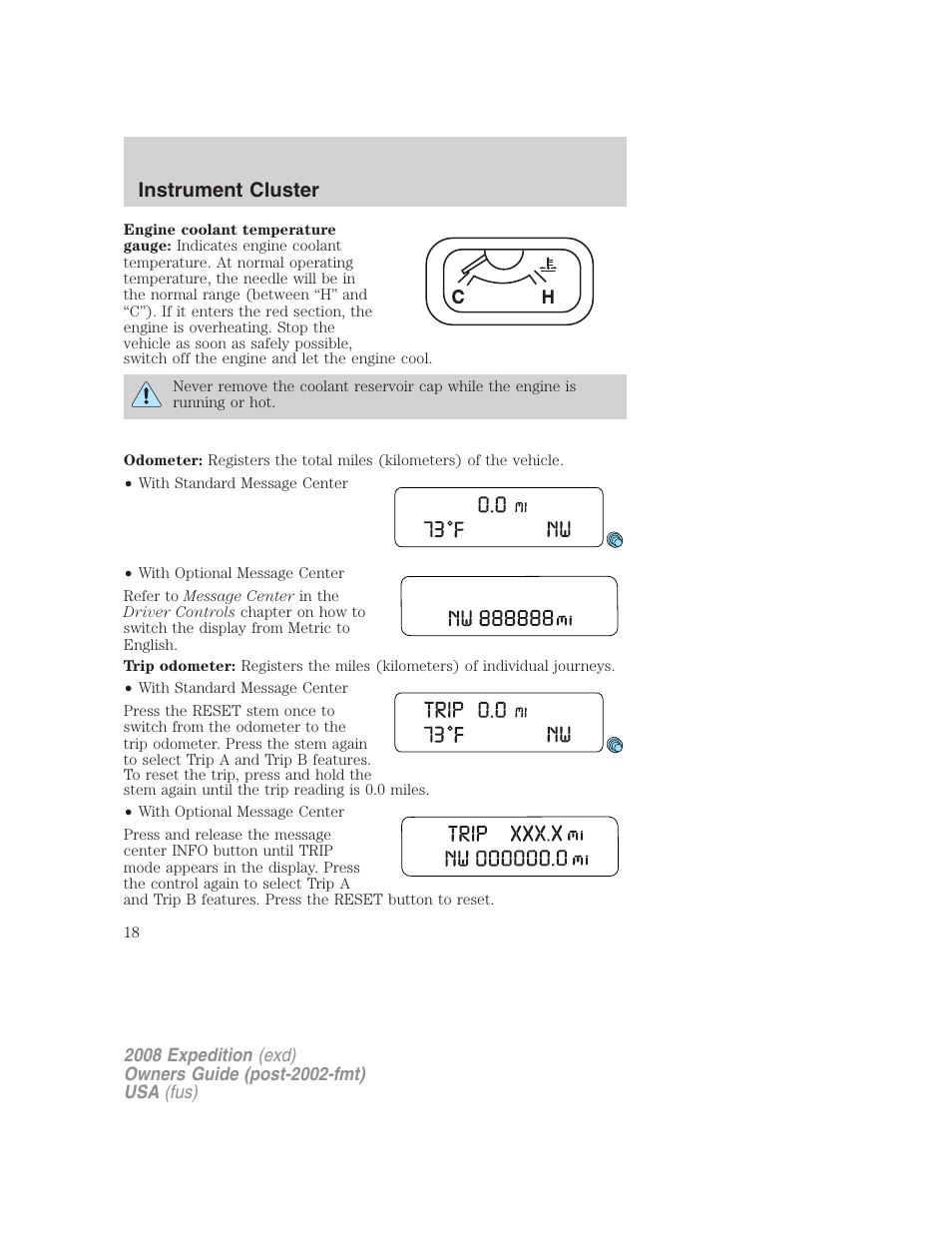 Instrument cluster | FORD 2008 Expedition v.1 User Manual | Page 18 / 392