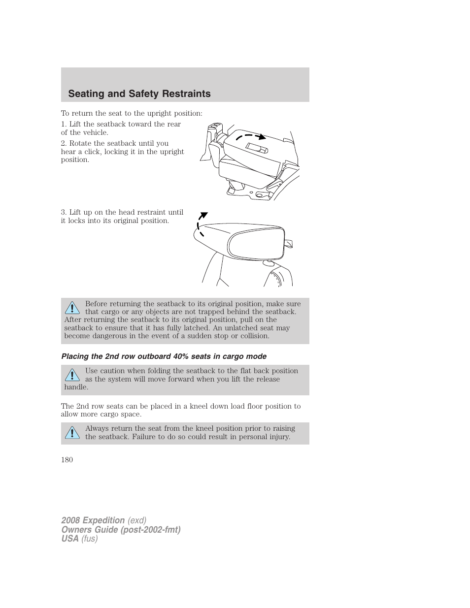 Seating and safety restraints | FORD 2008 Expedition v.1 User Manual | Page 180 / 392