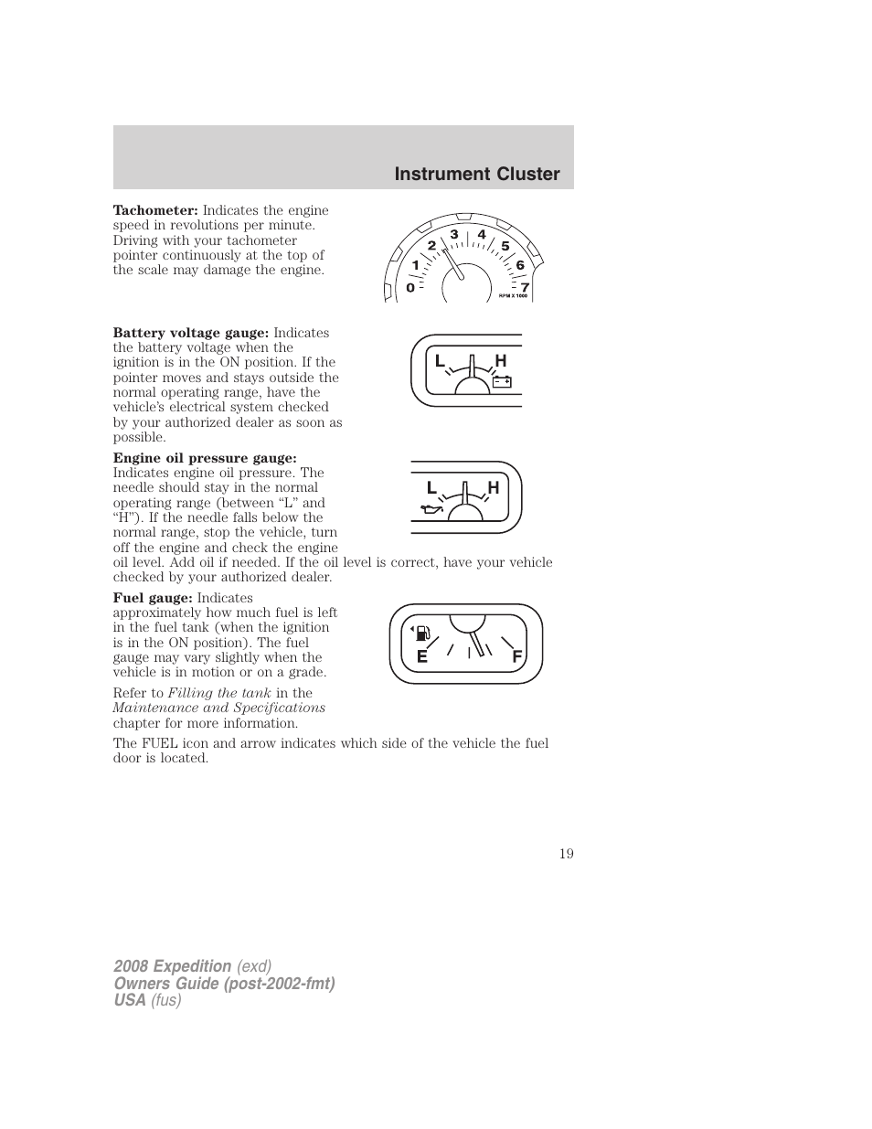 Instrument cluster | FORD 2008 Expedition v.1 User Manual | Page 19 / 392