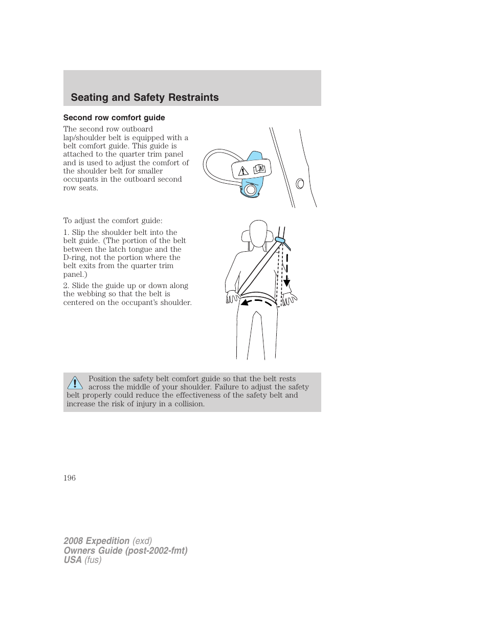 Second row comfort guide, Seating and safety restraints | FORD 2008 Expedition v.1 User Manual | Page 196 / 392