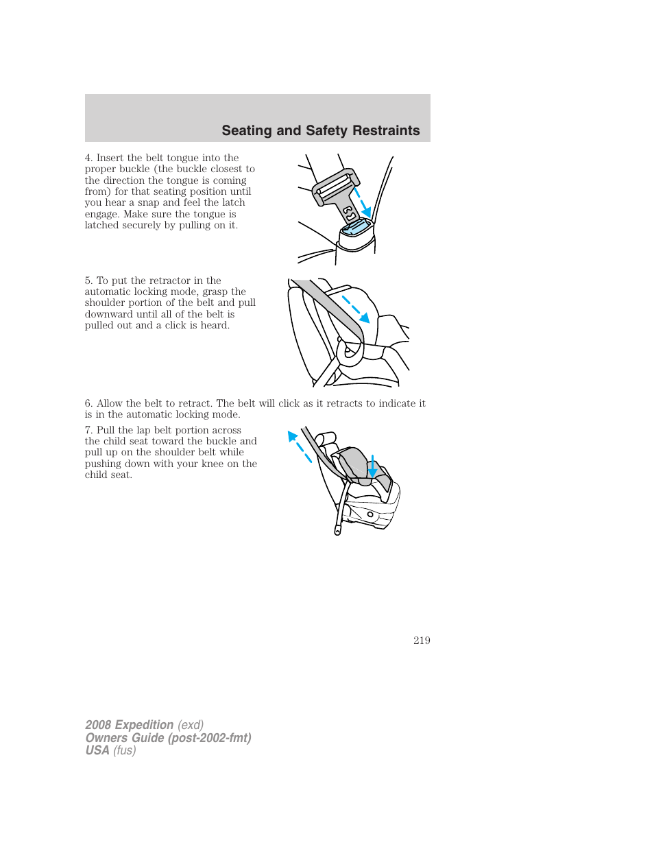 Seating and safety restraints | FORD 2008 Expedition v.1 User Manual | Page 219 / 392