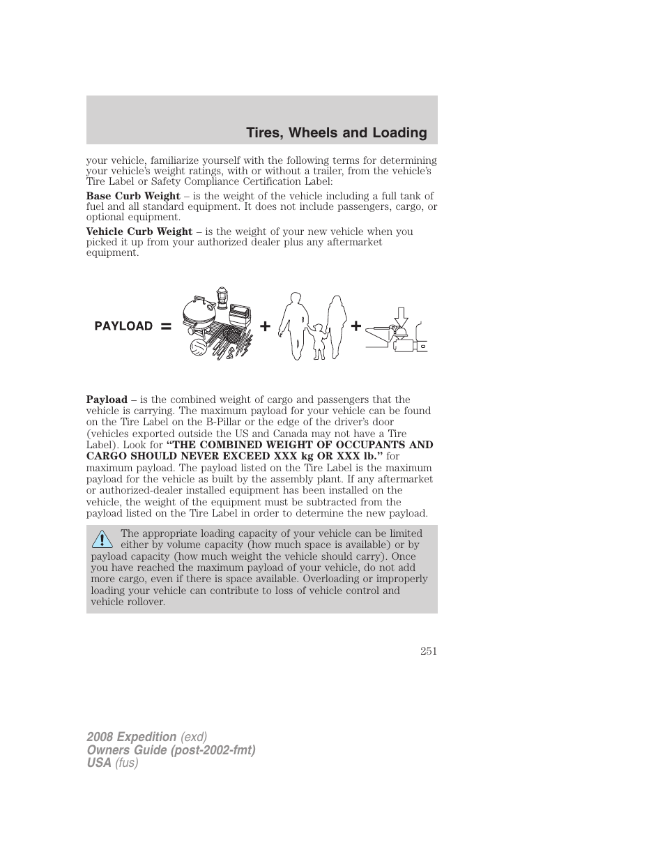 Tires, wheels and loading | FORD 2008 Expedition v.1 User Manual | Page 251 / 392